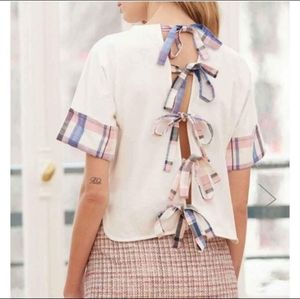 Claudie Pierlot White Cotton with Tartan Accents "Tichy" Tee